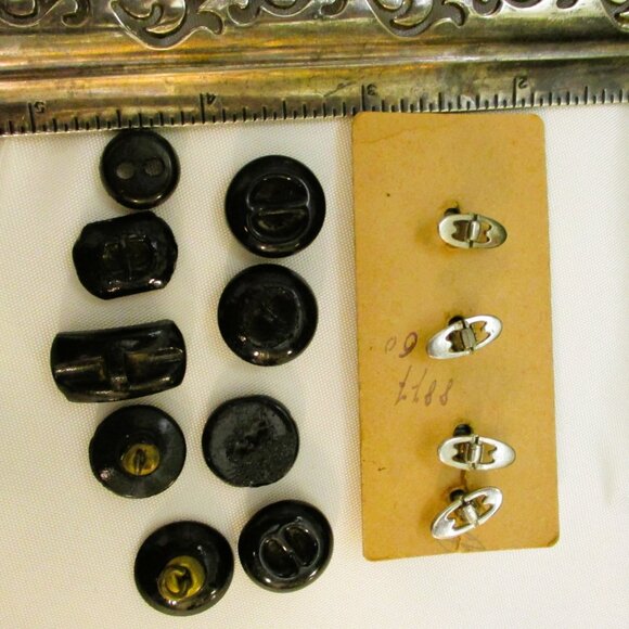 ANTIQUE Black Glass Buttons: FRENCH JET Edwardian Art Deco Sewing Craft - Picture 10 of 11